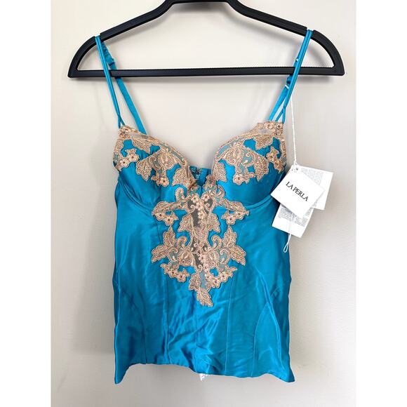 $561 La Perla Maison Silk Bustier Corset USA 34 Padding Embroidered NEW Lingerie